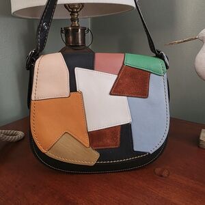 Coach 38482 1941 Saddle 23 Crossbody Patchwork Black Suede Leather Bag